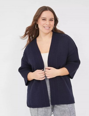 Women Lane Bryant 3/4-Sleeve Open-Front Shrug Sweaters Blue | KPL9224KR