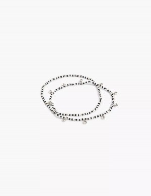 Women Lane Bryant Beaded Stretch Anklet Silver | KOL8196DS