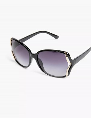 Women Lane Bryant Black & Goldtone Side-Detail Rounded Square Sunglasses Black | VFS8447LD