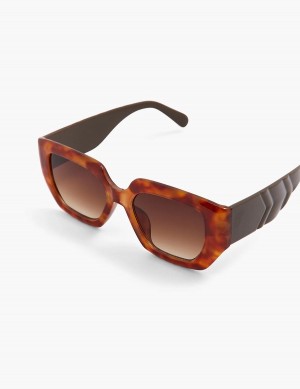 Women Lane Bryant Blonde Tortoiseshell Print Square Sunglasses Brown | ELH9457RI