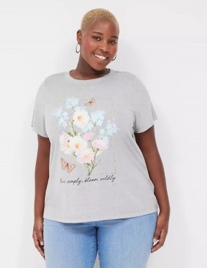 Women Lane Bryant Bloom Wildly Graphic Tee T Shirts Grey | OWM4554PU