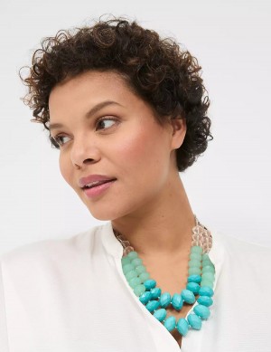 Women Lane Bryant Blue Beaded Statement Necklace Silver | DUA3545XK