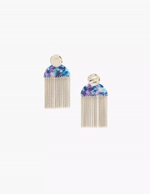 Women Lane Bryant Blue Tassel Drop Earrings Silver | RKH7826XH