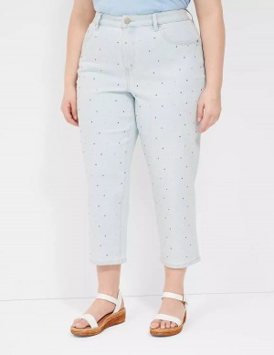 Women Lane Bryant Boyfriend Fit Capri With Rhinestone Embellishments Jeans Light Blue | BWM5833KF