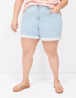 Women Lane Bryant Boyfriend Fit Midi Jean Shorts Light Blue | JZA1218TN