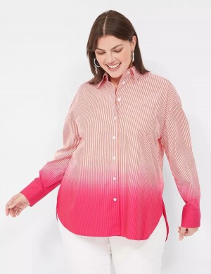 Women Lane Bryant Button-Down Boyfriend Shirts Pink Stripes | SCI9813MK