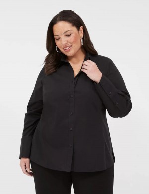 Women Lane Bryant Button-Front No-Peek Girlfriend Shirts Black | BTL251RY