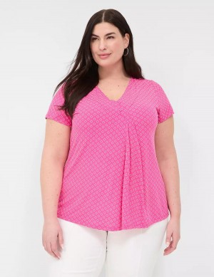 Women Lane Bryant Cap-Sleeve Pleat-Front Top T Shirts Pink | JRE10037OK