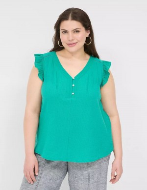 Women Lane Bryant Cap-Sleeve Woven & Knit Top T Shirts Light Turquoise | QQV8798VJ