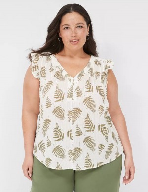 Women Lane Bryant Cap-Sleeve Woven & Knit Top T Shirts Green | QJN5549BP