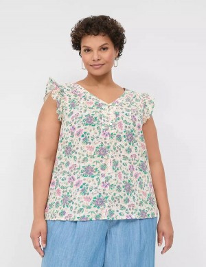 Women Lane Bryant Cap-Sleeve Woven & Knit Top T Shirts Cream Green | PLB2262OH