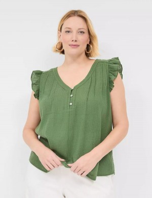 Women Lane Bryant Cap-Sleeve Woven & Knit Top T Shirts Brown Green | QIG3653PT