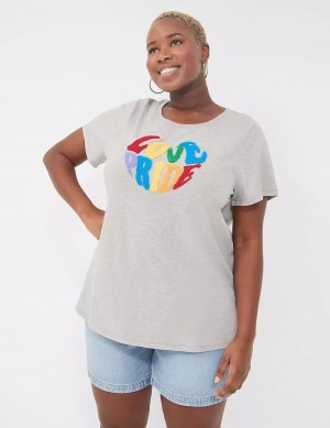 Women Lane Bryant Chenille Love Pride Graphic Tee T Shirts Light Grey | XFY10058HA