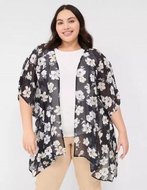 Women Lane Bryant Chiffon Overpiece Robe Navy | AGX1596LD