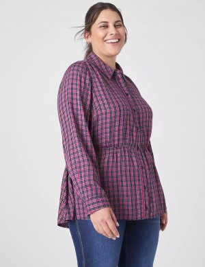 Women Lane Bryant Classic Button-Front Elastic-Waist Tunic Shirts Purple | SIC7990YJ