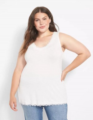 Women Lane Bryant Classic V-Neck Lace-Trim Tank Top White Rose | BLS4577GT