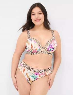 Women Lane Bryant Comfort Bliss Lightly Lined Plunge Bralettes White Multicolor | IBM4028KZ