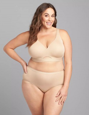 Women Lane Bryant Comfort Bliss Lightly Lined No-Wire Bralettes Beige | QOD1227XP