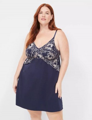 Women Lane Bryant Comfy Cotton Lace-Trim Chemise Dress Blue | IEA8550SB