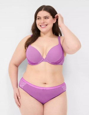 Women Lane Bryant Cotton Boost Plunge With Lace Bralettes Purple | PCH2585LD