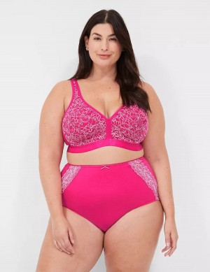 Women Lane Bryant Cotton High-Waist With Lace Back Briefs Dark Fuchsia | XZB2334CM