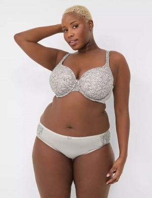 Women Lane Bryant Cotton Lightly Lined With Lace T-Shirt Bra White Grey | FXV114XW