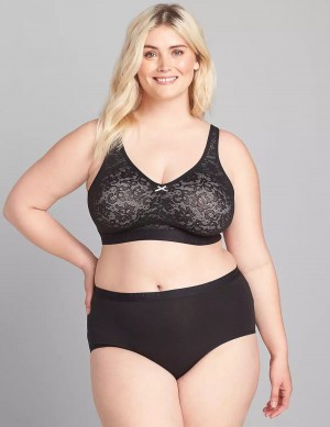 Women Lane Bryant Cotton No-Wire with Lace Unlined Bra Black | CGB6127CL