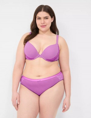 Women Lane Bryant Cotton With Lace-Trim Hipster Panty Purple | GOC8096EI