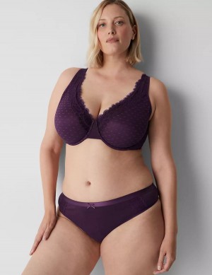 Women Lane Bryant Cotton With Lace Waist Thong Panty Purple | IIB2137RO