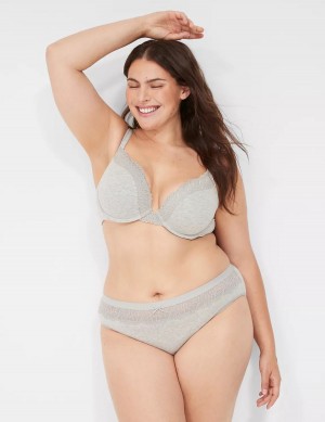 Women Lane Bryant Cotton With Lace Waist Hipster Panty Light Grey | BSB3193TP