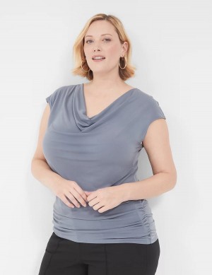 Women Lane Bryant Cowlneck Shirred-Side Top T Shirts Grey | QRM8380AG