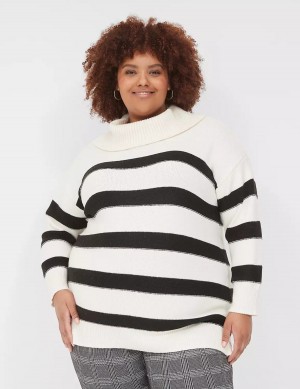 Women Lane Bryant Cowlneck Stripe Tunic Sweaters Cream Black | TCK2239AW