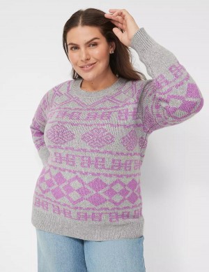 Women Lane Bryant Crew-Neck Jacquard Sweaters Grey | MVX2340HB