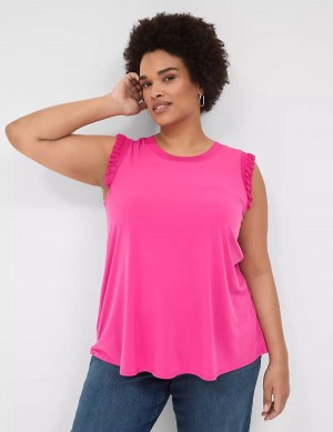 Women Lane Bryant Crew-Neck Ruffle-Trim Tank Top Pink | SLW2556DL