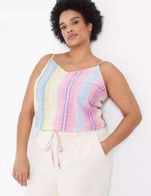 Women Lane Bryant Crop Drawstring Tank Top Pink Stripes | VLJ3595LY