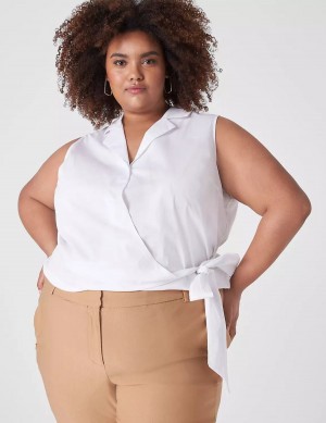 Women Lane Bryant Crop Sleeveless Full-Wrap Top T Shirts White | WHC6440DK