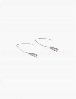 Women Lane Bryant Crystal Wire Drop Earrings Silver | JZK1673XH