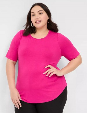 Women Lane Bryant Curved-Hem Perfect Sleeve Tee T Shirts Pink | TWM331AC