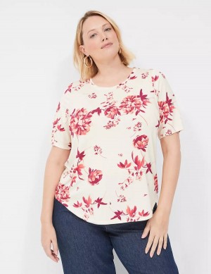 Women Lane Bryant Curved-Hem Perfect Sleeve Tee T Shirts Pink | MTB623KG