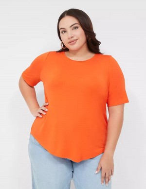 Women Lane Bryant Curved-Hem Perfect Sleeve Tee T Shirts Light Red | NRG8151SU