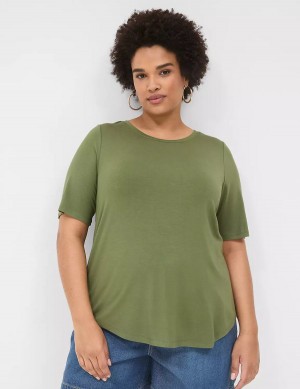 Women Lane Bryant Curved-Hem Perfect Sleeve Tee T Shirts Brown Green | XYK737GX