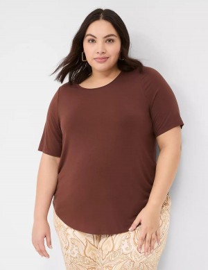 Women Lane Bryant Curved-Hem Perfect Sleeve Tee T Shirts Brown | PZG9997VF