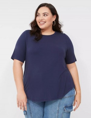 Women Lane Bryant Curved-Hem Perfect Sleeve Tee T Shirts Blue | EDH1387ED