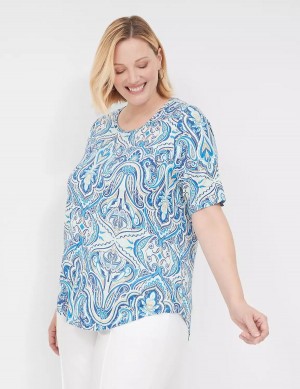 Women Lane Bryant Curved-Hem Perfect Sleeve Tee T Shirts Blue | INX2962JF