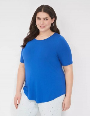 Women Lane Bryant Curved-Hem Perfect Sleeve Tee T Shirts Blue | PNE1286XD