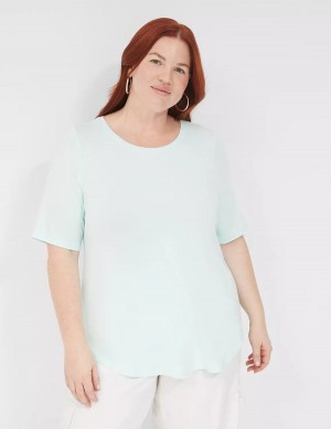 Women Lane Bryant Curved-Hem Perfect Sleeve Tee T Shirts Light Green | HEO5842UY