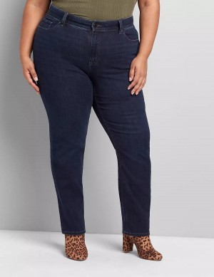 Women Lane Bryant Curvy Fit High-Rise Straight Jeans Dark Blue | JJX1198WR