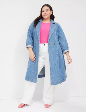 Women Lane Bryant Denimed Trench Trench Coat Blue | LSU4750VO