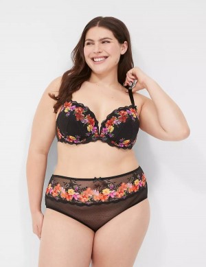 Women Lane Bryant Digital Print Lace Lightly Lined V-Wire Bralettes Black | CNO6782UY