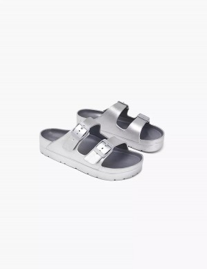 Women Lane Bryant Double-Band Slide Sandals Grey | GEU9271RD